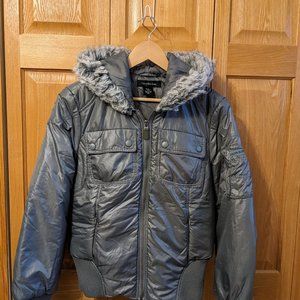 Calvin Klein Jeans Gray Hooded Insulated Winter Jacket sz L